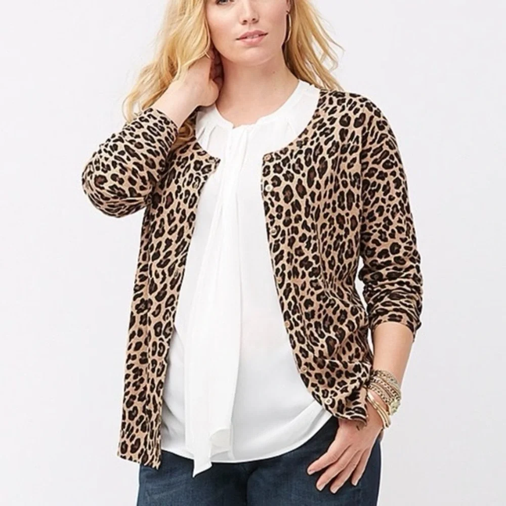 🐆 Lane Bryant, Leopard Print Knit Cardigan